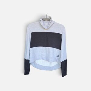 Adidas Womens Gray Black Colorblock Cowl Neck Pullover Sweatshirt Logo Tape M